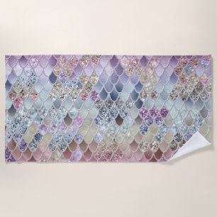 Summer Mermaid Glitter Scales #13 (Faux Glitter) Beach Towel