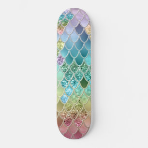 Summer Mermaid Glitter Scales #1 (Faux Glitter) Skateboard