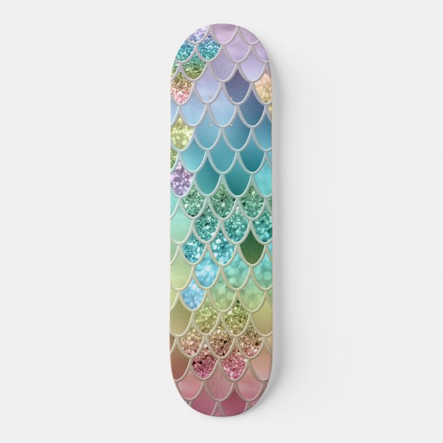 Summer Mermaid Glitter Scales #1 (Faux Glitter)  Skateboard (Front)