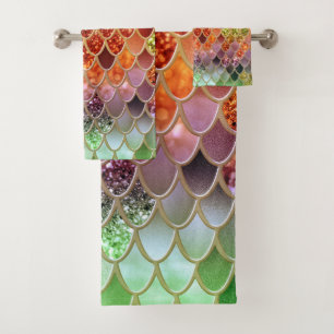 Summer Mermaid Glitter Scales #2 (Faux Glitter)  Bath Towel Set