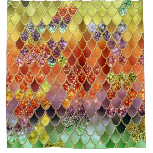 Summer Mermaid Glitter Scales #2 (Faux Glitter)  Shower Curtain