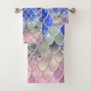 Summer Mermaid Glitter Scales #3 (Faux Glitter)  Bath Towel Set