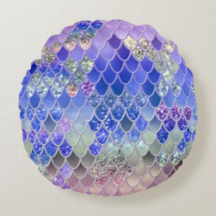 Summer Mermaid Glitter Scales #3 (Faux Glitter)  Round Cushion