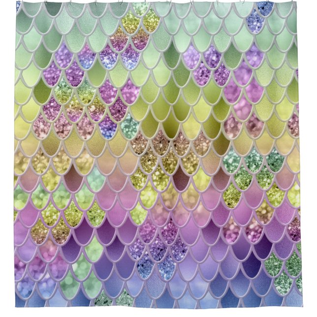 Summer Mermaid Glitter Scales #6 (Faux Glitter)  Shower Curtain (Front)