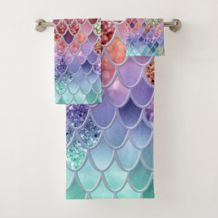Summer Mermaid Glitter Scales #7 (Faux Glitter)  Bath Towel Set