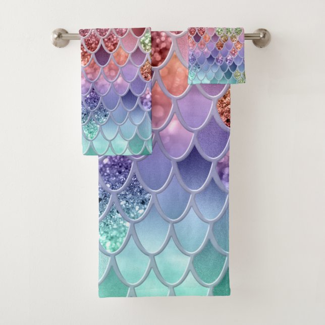 Summer Mermaid Glitter Scales #7 (Faux Glitter)  Bath Towel Set (Insitu)
