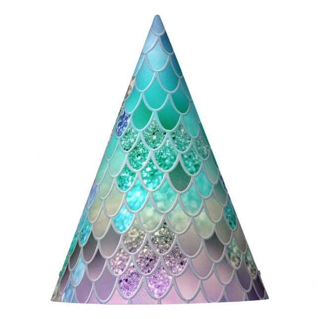 Summer Mermaid Glitter Scales #8 (Faux Glitter) Party Hat (Front)