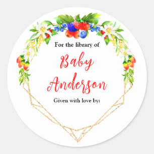 Summer Mixed Berries Baby Shower Bookplate Classic Round Sticker