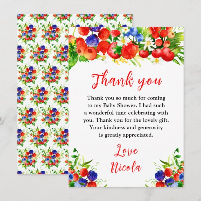 Summer Mixed Berries Baby Shower Thank You Card (Front/Back)