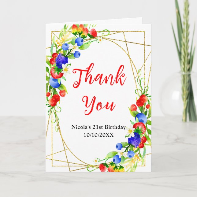 Summer Mixed Berries Birthday Thank You Card (Front)