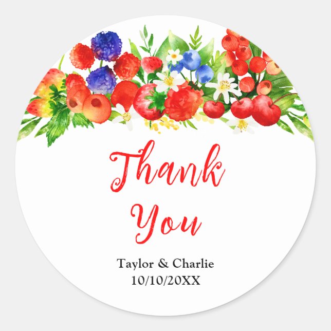 Summer Mixed Berries Wedding Thank You Classic Round Sticker (Front)