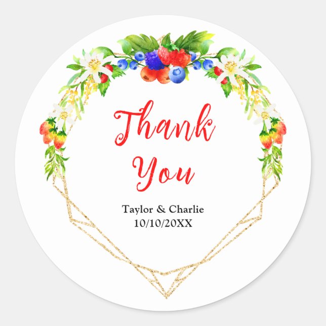 Summer Mixed Berries Wedding Thank You Classic Round Sticker (Front)