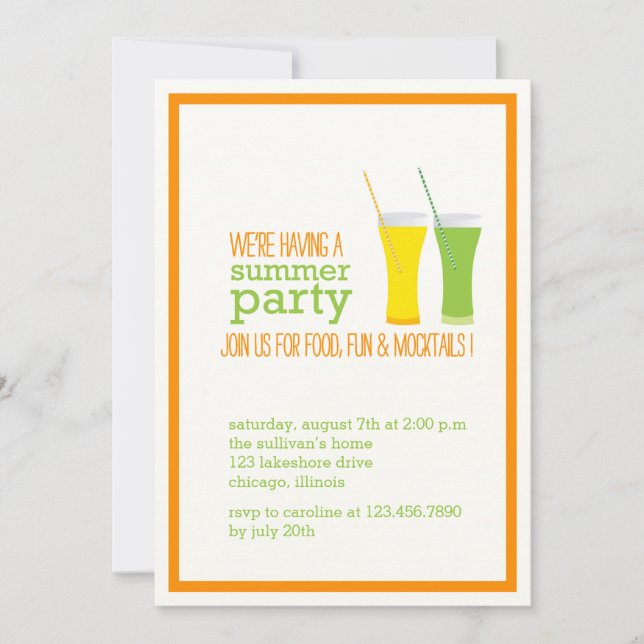 Summer Mocktails and Juices Party Invitation (Front)