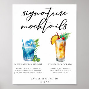 Summer Mocktails Blue Hawaiian Piña Colada Menu Poster