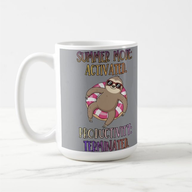 Summer Mode Activated – Cartoon Sloth on Doughnut  Coffee Mug (Left)