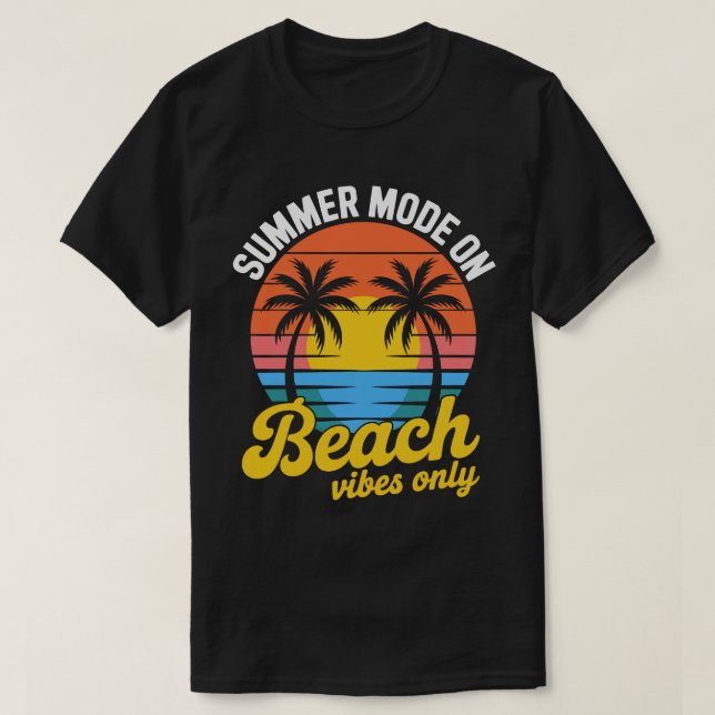 Summer Mode On Retro Sunset Beach Tee (Design Front)