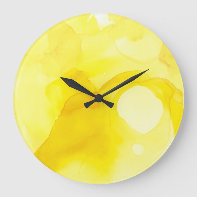 Summer Modern Abstract Yellow and White Design Large Clock (Front)