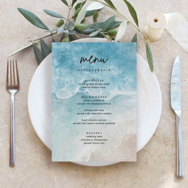 Summer Modern Beach Wedding Menu Cards (Creator Uploaded)