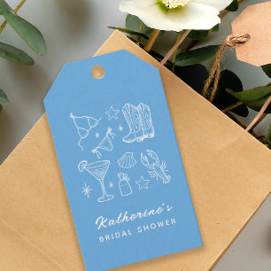 Summer Modern Blue Hand Drawn Beach Bridal Shower Gift Tags