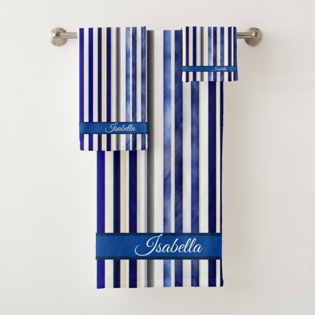 Summer Modern Navy Blue Boat Stripes Collection Bath Towel Set (Insitu)