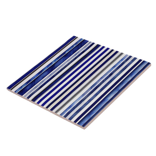 Summer Modern Navy Blue Boat Stripes Collection Ceramic Tile (Side)
