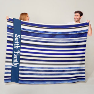 Summer Modern Navy Blue Boat Stripes Collection Fleece Blanket