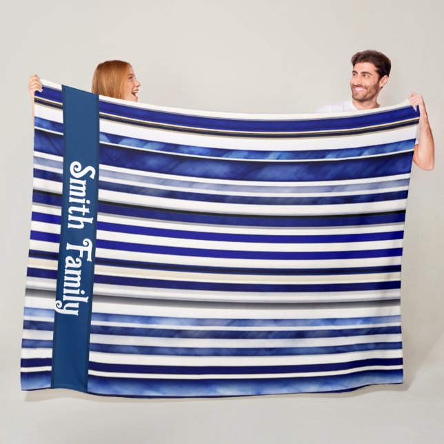 Summer Modern Navy Blue Boat Stripes Collection Fleece Blanket (In Situ)