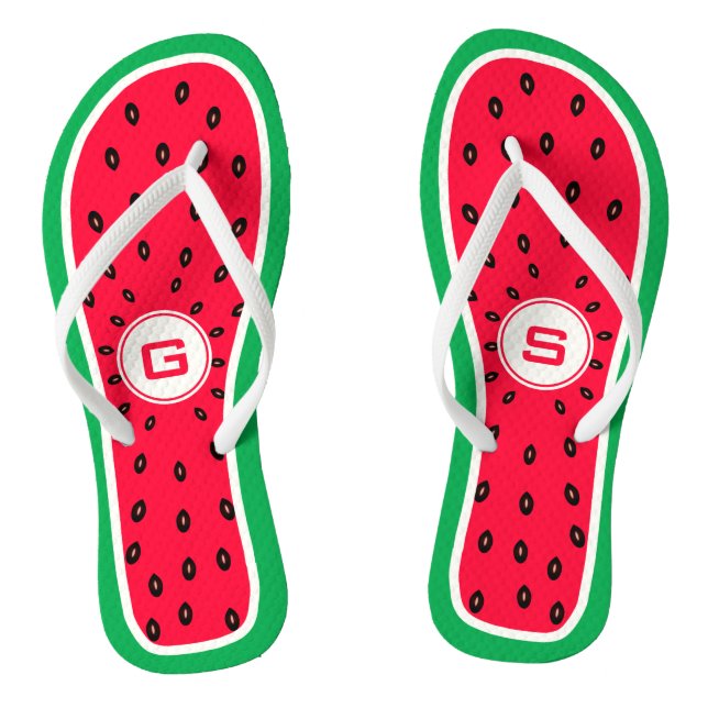 Summer Monogrammed Watermelon Slice Funny Designed Thongs (Footbed)