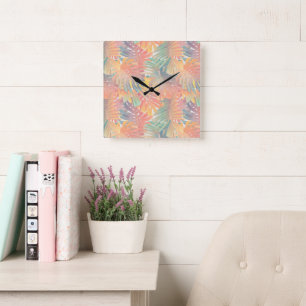 Summer Monstera Palm Jungle 1 Square Wall Clock