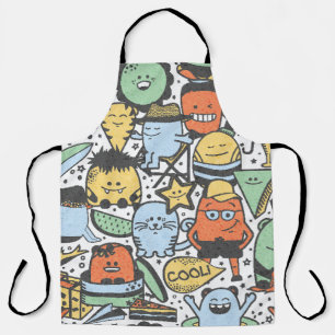 Summer monsters, colourful seamless pattern apron