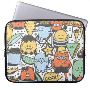 Summer monsters, colourful seamless pattern laptop sleeve