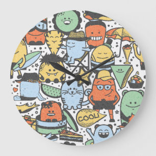 Summer monsters, colourful seamless pattern large clock