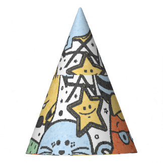 Summer monsters, colourful seamless pattern party hat