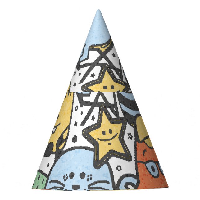 Summer monsters, colourful seamless pattern party hat (Front)