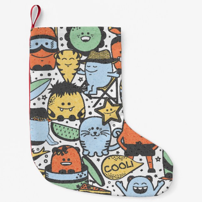 Summer monsters, colourful seamless pattern small christmas stocking (Front)