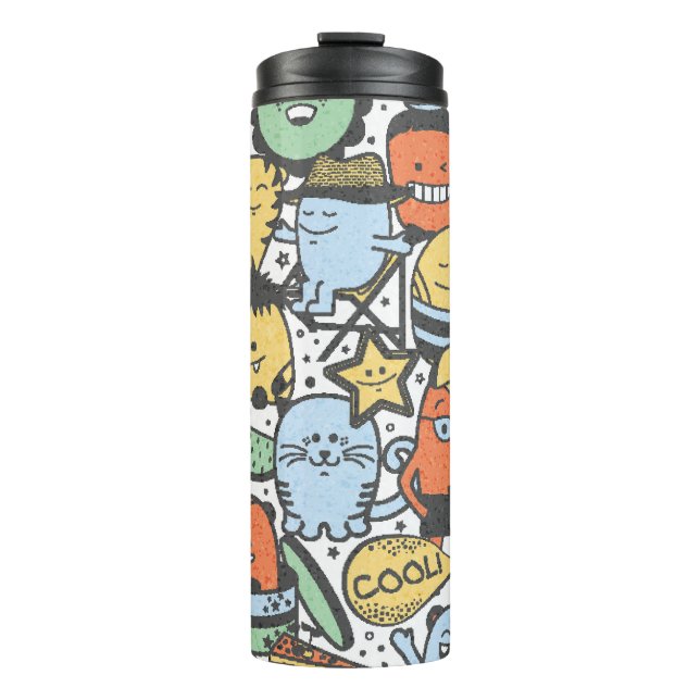 Summer monsters, colourful seamless pattern thermal tumbler (Front)