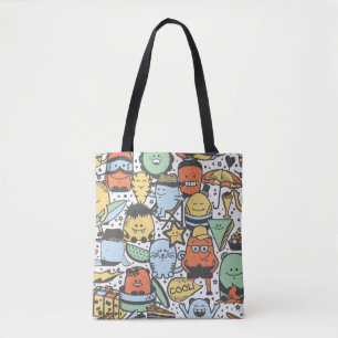 Summer monsters, colourful seamless pattern tote bag