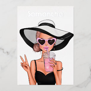 Summer Mood Fashion beach Glam Lady Foil Invitatio