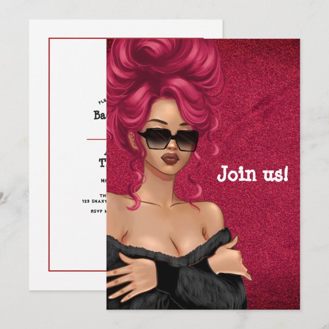 Summer Mood Fashion Red Haired Bachelorette Invitation (Front/Back)