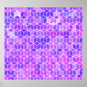 Summer Mosaic: Watercolor Cube Fusion Poster