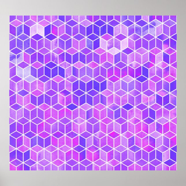 Summer Mosaic: Watercolor Cube Fusion Poster (Front)