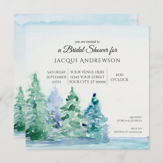 Summer Mountain Lakeside w Trees Bridal Shower Invitation (Front/Back)