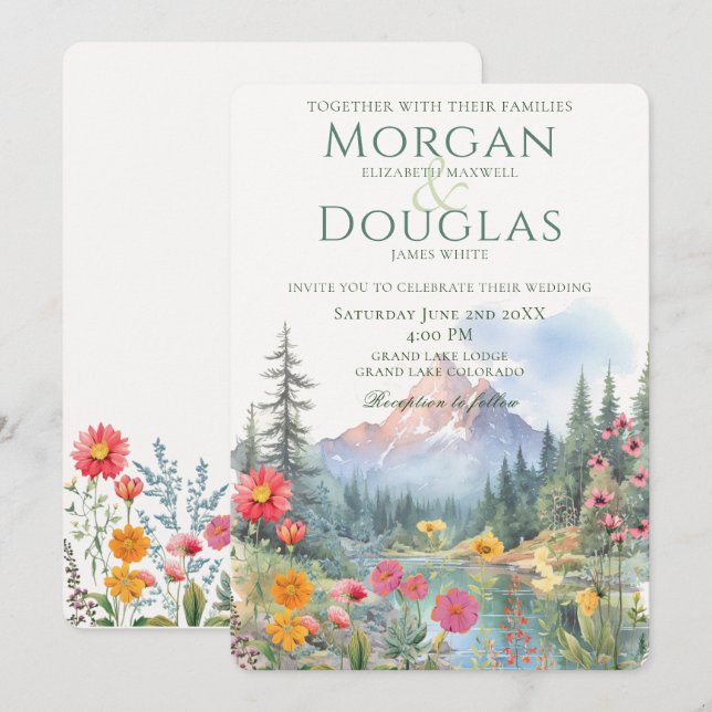 Summer Mountains and Stream Wedding Invitation (Front/Back)