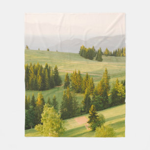 summer mountains green grass and blue sky landscap fleece blanket