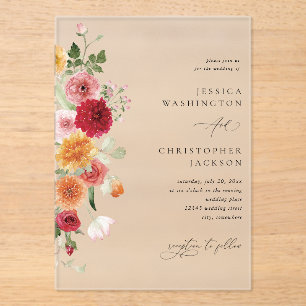 Summer Multi Colour Floral Acrylic Invitations