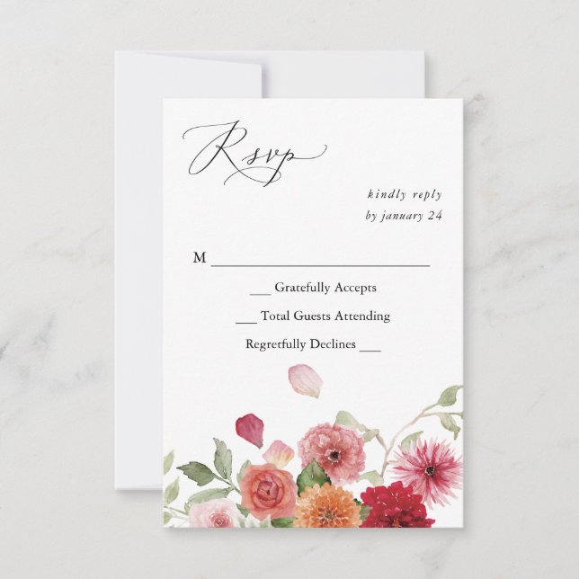 Summer Multi Colour Floral no Meal RSVP  Card (Front)