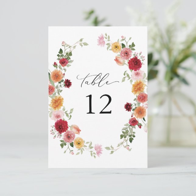 Summer Multi Colour Floral Thicker Table Numbers 2 (Standing Front)