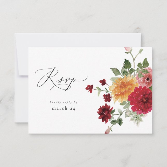 Summer Multi Colour Floral w Meal RSVP  Card (Front)