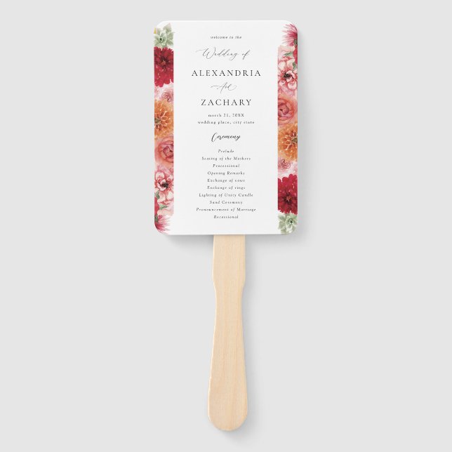 Summer Multi Colour Floral Wedding Program Hand Fan (Front)