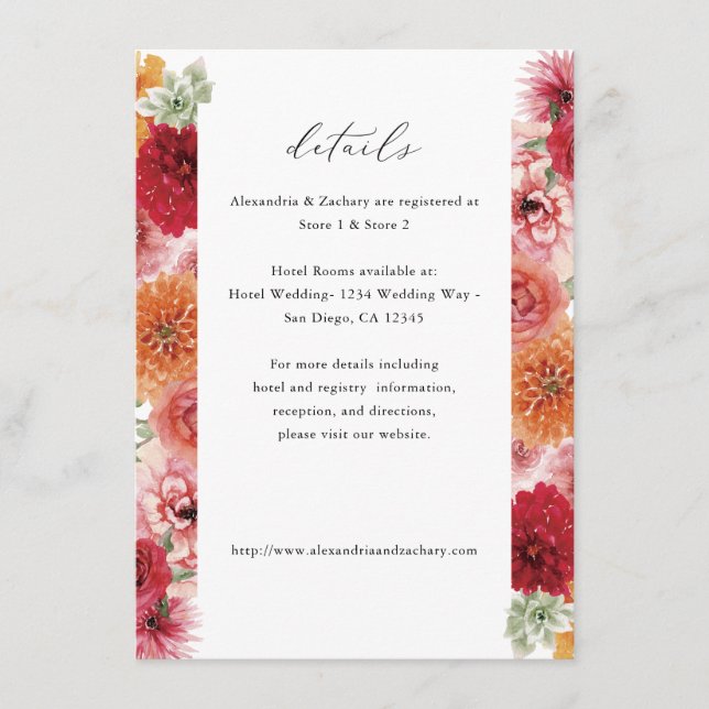 Summer Multi Colour Florals Details Enclosure Card (Front)